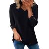 image:imageWIHOLL V Neck 34 Length Sleeve Womens Tops Casual Fall Shirts Lightweight Tunic Sweaters Fashion Clothes 2026Black