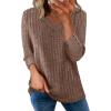 image:imageWIHOLL V Neck 34 Length Sleeve Womens Tops Casual Fall Shirts Lightweight Tunic Sweaters Fashion Clothes 2026Brown