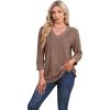 image:imageWIHOLL V Neck 34 Length Sleeve Womens Tops Casual Fall Shirts Lightweight Tunic Sweaters Fashion Clothes 2026Brown
