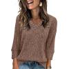 image:imageWIHOLL V Neck 34 Length Sleeve Womens Tops Casual Fall Shirts Lightweight Tunic Sweaters Fashion Clothes 2026Brown