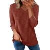 image:imageWIHOLL V Neck 34 Length Sleeve Womens Tops Casual Fall Shirts Lightweight Tunic Sweaters Fashion Clothes 2026Caramel