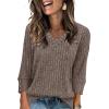 image:imageWIHOLL V Neck 34 Length Sleeve Womens Tops Casual Fall Shirts Lightweight Tunic Sweaters Fashion Clothes 2026Coffee
