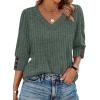image:imageWIHOLL V Neck 34 Length Sleeve Womens Tops Casual Fall Shirts Lightweight Tunic Sweaters Fashion Clothes 2026Green