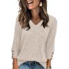 image:imageWIHOLL V Neck 34 Length Sleeve Womens Tops Casual Fall Shirts Lightweight Tunic Sweaters Fashion Clothes 2026Khaki