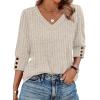 image:imageWIHOLL V Neck 34 Length Sleeve Womens Tops Casual Fall Shirts Lightweight Tunic Sweaters Fashion Clothes 2026Khaki