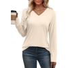 image:imageWIHOLL Women Long Sleeve T Shirts Casual V Neck Tunic Tops Fall Fashion 2024 Basic Outfits Trendy ShirtsApricot