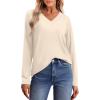image:imageWIHOLL Women Long Sleeve T Shirts Casual V Neck Tunic Tops Fall Fashion 2024 Basic Outfits Trendy ShirtsApricot