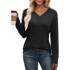 image:imageWIHOLL Women Long Sleeve T Shirts Casual V Neck Tunic Tops Fall Fashion 2024 Basic Outfits Trendy ShirtsBlack