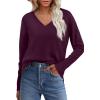 image:imageWIHOLL Women Long Sleeve T Shirts Casual V Neck Tunic Tops Fall Fashion 2024 Basic Outfits Trendy ShirtsDeep Purple