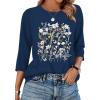image:imageWIHOLL Womens 34 Length Sleeve Tops Crewneck Graphic Tees Casual Tunic Tops to Wear with Leggings Fashion Clothing Outfits0flower Print 2