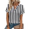 image:imageWIHOLL Womens Blouses Spring Tops Short Sleeve Shirts Dressy Casual Summer Vacation Fashion Clothing 2026Black White Stripe