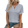 image:imageWIHOLL Womens Blouses Spring Tops Short Sleeve Shirts Dressy Casual Summer Vacation Fashion Clothing 2026Blue Stripe