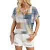 image:imageWIHOLL Womens Blouses Spring Tops Short Sleeve Shirts Dressy Casual Summer Vacation Fashion Clothing 2026Blue and Orange Plaid