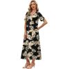 image:imageWIHOLL Womens Maxi Dresses V Neck Vacation Beach Sundresses Floral Travel Summer DressFloral Black Leaves