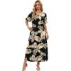 image:imageWIHOLL Womens Maxi Dresses V Neck Vacation Beach Sundresses Floral Travel Summer DressFloral Black Leaves