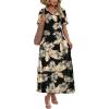 image:imageWIHOLL Womens Maxi Dresses V Neck Vacation Beach Sundresses Floral Travel Summer DressFloral Black Leaves