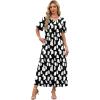 image:imageWIHOLL Womens Maxi Dresses V Neck Vacation Beach Sundresses Floral Travel Summer DressFloral Black White Geometry