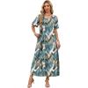 image:imageWIHOLL Womens Maxi Dresses V Neck Vacation Beach Sundresses Floral Travel Summer DressFloral Frond