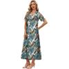 image:imageWIHOLL Womens Maxi Dresses V Neck Vacation Beach Sundresses Floral Travel Summer DressFloral Frond