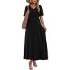 image:imageWIHOLL Womens Maxi Dresses V Neck Vacation Beach Sundresses Floral Travel Summer DressPlain Black