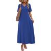 image:imageWIHOLL Womens Maxi Dresses V Neck Vacation Beach Sundresses Floral Travel Summer DressPlain Blue