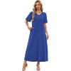 image:imageWIHOLL Womens Maxi Dresses V Neck Vacation Beach Sundresses Floral Travel Summer DressPlain Blue