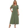 image:imageWIHOLL Womens Maxi Dresses V Neck Vacation Beach Sundresses Floral Travel Summer DressPlain Green