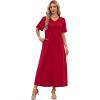 image:imageWIHOLL Womens Maxi Dresses V Neck Vacation Beach Sundresses Floral Travel Summer DressPlain Red