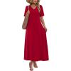 image:imageWIHOLL Womens Maxi Dresses V Neck Vacation Beach Sundresses Floral Travel Summer DressPlain Red