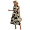 image:imageWIHOLL Womens Summer Dresses Maxi Dress Vacation Beach Sundresses 2026 with PocketsFloral Black Leaves