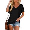 image:imageWIHOLL Womens Summer TShirts Short Sleeve V Neck Dolman Tops with Side Shirring Loose Fit Shirts Spring Fashion01black