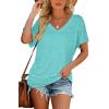 image:imageWIHOLL Womens Summer TShirts Short Sleeve V Neck Dolman Tops with Side Shirring Loose Fit Shirts Spring Fashion02aqua
