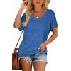 image:imageWIHOLL Womens Summer TShirts Short Sleeve V Neck Dolman Tops with Side Shirring Loose Fit Shirts Spring Fashion04blue