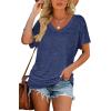 image:imageWIHOLL Womens Summer TShirts Short Sleeve V Neck Dolman Tops with Side Shirring Loose Fit Shirts Spring Fashion04dark Blue