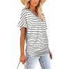 image:imageWIHOLL Womens Summer TShirts Short Sleeve V Neck Dolman Tops with Side Shirring Loose Fit Shirts Spring Fashion06black Stripes