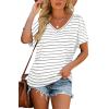 image:imageWIHOLL Womens Summer TShirts Short Sleeve V Neck Dolman Tops with Side Shirring Loose Fit Shirts Spring Fashion06grey Stripes