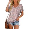 image:imageWIHOLL Womens Summer TShirts Short Sleeve V Neck Dolman Tops with Side Shirring Loose Fit Shirts Spring Fashion3floral Pink