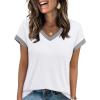image:imageWIHOLL Womens Summer Tops 2026 Cap Short Sleeve Shirs V Neck T Shirts Fashion Beach Vacation Clothes Color BlockAll White
