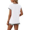 image:imageWIHOLL Womens Summer Tops 2026 Cap Short Sleeve Shirs V Neck T Shirts Fashion Beach Vacation Clothes Color BlockAll White