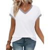 image:imageWIHOLL Womens Summer Tops 2026 Cap Short Sleeve Shirs V Neck T Shirts Fashion Beach Vacation Clothes Color BlockAll White