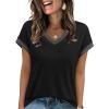 image:imageWIHOLL Womens Summer Tops 2026 Cap Short Sleeve Shirs V Neck T Shirts Fashion Beach Vacation Clothes Color BlockBlack