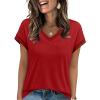 image:imageWIHOLL Womens Summer Tops 2026 Cap Short Sleeve Shirs V Neck T Shirts Fashion Beach Vacation Clothes Color BlockDark Red
