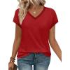 image:imageWIHOLL Womens Summer Tops 2026 Cap Short Sleeve Shirs V Neck T Shirts Fashion Beach Vacation Clothes Color BlockDark Red