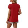 image:imageWIHOLL Womens Summer Tops 2026 Cap Short Sleeve Shirs V Neck T Shirts Fashion Beach Vacation Clothes Color BlockDark Red