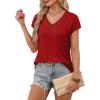 image:imageWIHOLL Womens Summer Tops 2026 Cap Short Sleeve Shirs V Neck T Shirts Fashion Beach Vacation Clothes Color BlockDark Red