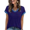 image:imageWIHOLL Womens Summer Tops 2026 Cap Short Sleeve Shirs V Neck T Shirts Fashion Beach Vacation Clothes Color BlockNavy