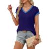 image:imageWIHOLL Womens Summer Tops 2026 Cap Short Sleeve Shirs V Neck T Shirts Fashion Beach Vacation Clothes Color BlockNavy