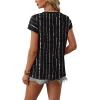 image:imageWIHOLL Womens Summer Tops 2026 Cap Short Sleeve Shirs V Neck T Shirts Fashion Beach Vacation Clothes Color BlockPrint Black