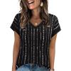 image:imageWIHOLL Womens Summer Tops 2026 Cap Short Sleeve Shirs V Neck T Shirts Fashion Beach Vacation Clothes Color BlockPrint Black
