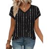 image:imageWIHOLL Womens Summer Tops 2026 Cap Short Sleeve Shirs V Neck T Shirts Fashion Beach Vacation Clothes Color BlockPrint Black